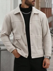 Manfinity Homme Men's Plus Size Casual Fall Button Front Dropped Shoulder Coat