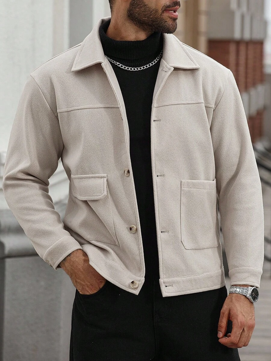 Manfinity Homme Men's Plus Size Casual Fall Button Front Dropped Shoulder Coat