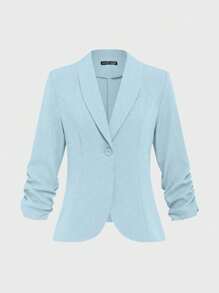 EMERY ROSE Women's Button-Up 3/4 Sleeve Casual Blazer For Home, Outdoor - Sky Blue - View 1