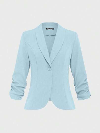 EMERY ROSE Women's Button-Up 3/4 Sleeve Casual Blazer For Home, Outdoor