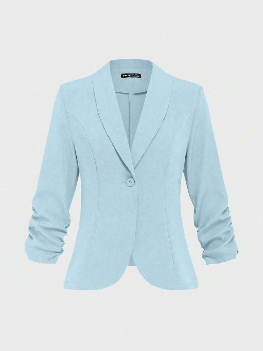 EMERY ROSE Women's Button-Up 3/4 Sleeve Casual Blazer For Home, Outdoor - Sky Blue - View 1