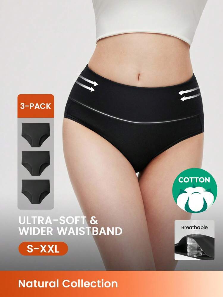 3er-Pack Baumwolle Hoher Bund Höschen Damen Unterwäsche Set - Schwarz