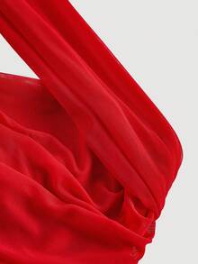 SHEIN X Belle Mariano SHEIN MOD Váy không tay xếp ly bất đối xứng cổ điển dành cho nữ - Đỏ - Xem 4