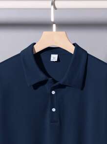 SHEIN Teen Boys' Blue Solid Color Shorts & Polo T-Shirt Set, Casual, Comfortable, Fashionable, Versatile, Suitable For Daily Wear, School, Travel, Beach Vacation