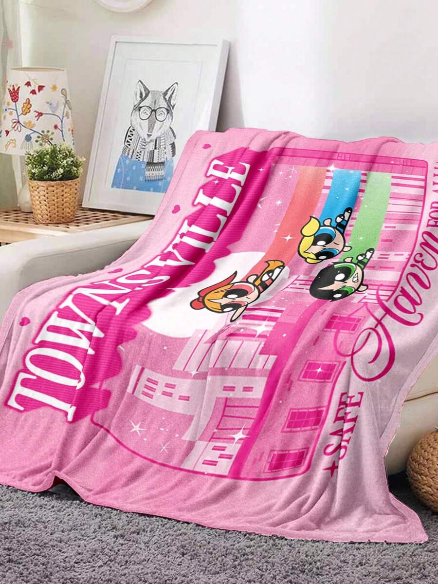 THE POWERPUFF GIRLS X SHEIN 1 Chăn lông cừu Powerpuff mềm mại, nhẹ, thân thiện với thú cưng, dùng cho phòng ngủ, ghế sofa, phòng làm việc, trang trí nhà cửa ấm cúng, ý tưởng quà tặng cho người lớn - Nhiều màu - Xem 1