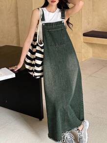 DAZY Women's Casual Washed Denim Pinafore Dress - Dusty Blue - View 3