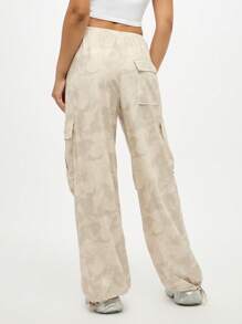 SUMWON WOMEN Pantalones cargo de pierna ancha con cordón y estampado de hibisco, pantalones casuales para verano, festivales, playa y otoño - Amarillo - Ver 2