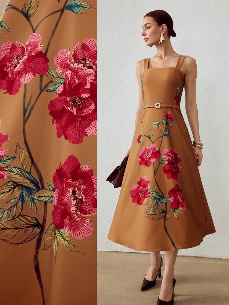 FLORAL PRINT BELTED DRESS