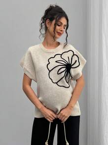 SHEIN 针织蝙蝠袖休闲孕妇毛衣 - 杏色 - 查看 5