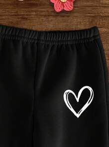 SHEIN 女宝宝针织柔软连帽休闲套装，加厚秋冬款 - 黑色 - 查看 5