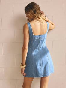 Aralina 前扣紧身方领靛蓝牛仔迷你女式度假装夏季连衣裙 - 淺色水洗藍 - 查看 2