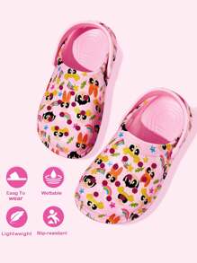 THE POWERPUFF GIRLS X SHEIN 可爱花朵、泡泡、毛茛图案粉色女童花园拖鞋，透气速干儿童水鞋，轻便耐用EVA材质，花朵、泡泡、毛茛图案，适合室内、浴室、游乐场、游泳池、海滩等场所穿着，Y2K - 粉色 - 查看 2