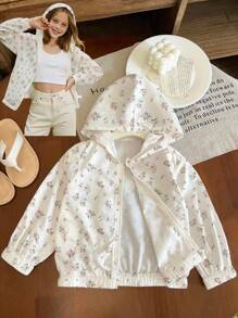 Girls' Sweet & Spicy Fitted Fuzzy Cuff Hooded Knit Sweater, Versatile For Spring & Autumn Fall Winter - White - View 3