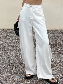 DAZY Vintage Loose Street Washed Distressed Wide Leg Women Jeans - White - View 5