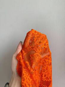 SHEIN Semi-Sheer Orange Pajama Set With Contrast Lace And Regular Fit Pants - Orange - View 7