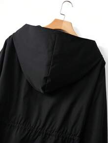 EMERY ROSE Plus Size Women Casual Hooded Cinched Waist Pocket Long Sleeve Windbreaker Jacket Fall Winter Cloth For Women Autumn - Black - View 6