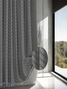 SHEIN 1 件波西米亚纯色编织面料浴帘，包含 12 个挂钩，可机洗针织窗帘，流苏 72 英寸 X 72 英寸现代农舍极简主义，毛绒复古纹理，浴室防水浴帘，酒店装饰家居浴室装饰夏季浴室配件 - 彩色 - 查看 14