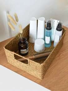 SHEIN 1PC Bamboo Storage Basket, Minimalist Woven Storage Basket For Home - Yellow - View 3