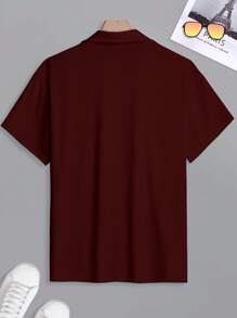 Manfinity Homme Men's Solid Short Sleeve Casual Commuter Polo Shirt Polo Shirt For Men Men Shirts Polo Polos For Men Shirts For Men Men Polo Shirts - Burgundy - View 2