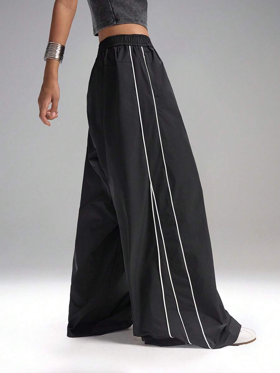 LYSMO Pantalones casuales de cintura elástica, sueltos y de pierna ancha, versátiles para mujeres