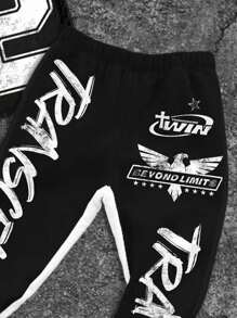 SHEIN Bolty 2pcs Tween Boy Casual Text, Stylish Eagle Graphic Print Crew Neck T-Shirt And Flare Pants Set, Suitable For Summer, Back To School, Y2K, Kids Clothes - Multicolor - View 6