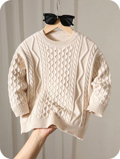 SHEIN Young Boys' Comfortable Versatile Solid Color Crew Neck Pullover Sweater Winter Sweater For Kids Kids Knit Sweater Boys Cable Knit Sweater Fall