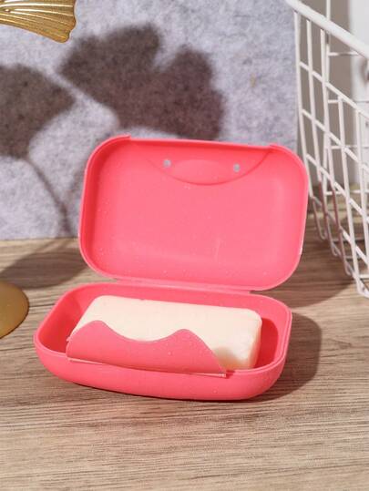 1pc Portable Travel Sealed Plastic Soap Box With Lid, Lock Buckle And Storage Container In Pink Home Bathroom Decor Fall Decor Back To School