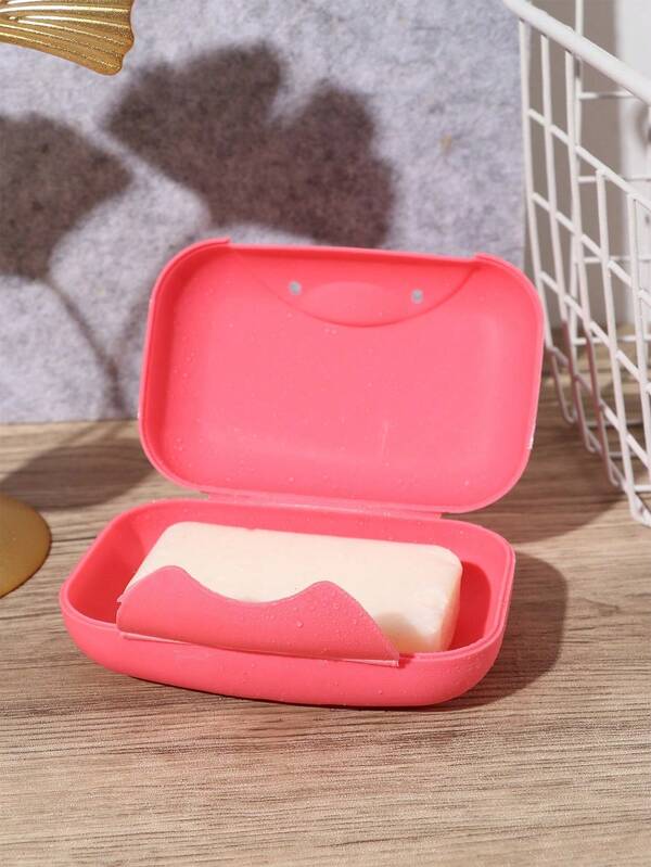 1pc Portable Travel Sealed Plastic Soap Box With Lid, Lock Buckle And Storage Container In Pink Home Bathroom Decor Fall Decor Back To School