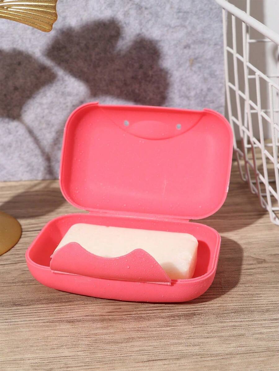 1pc Portable Travel Sealed Plastic Soap Box With Lid, Lock Buckle And Storage Container In Pink Home Bathroom Decor Fall Decor Back To School