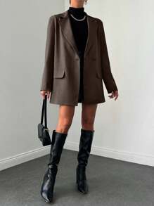 SHEIN Plus Women's Fashion Commuter Striped Blazer - Brown - View 5