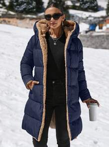 EURMUSE Double Face Teddy Bear Hooded Puffer Long Down Coat