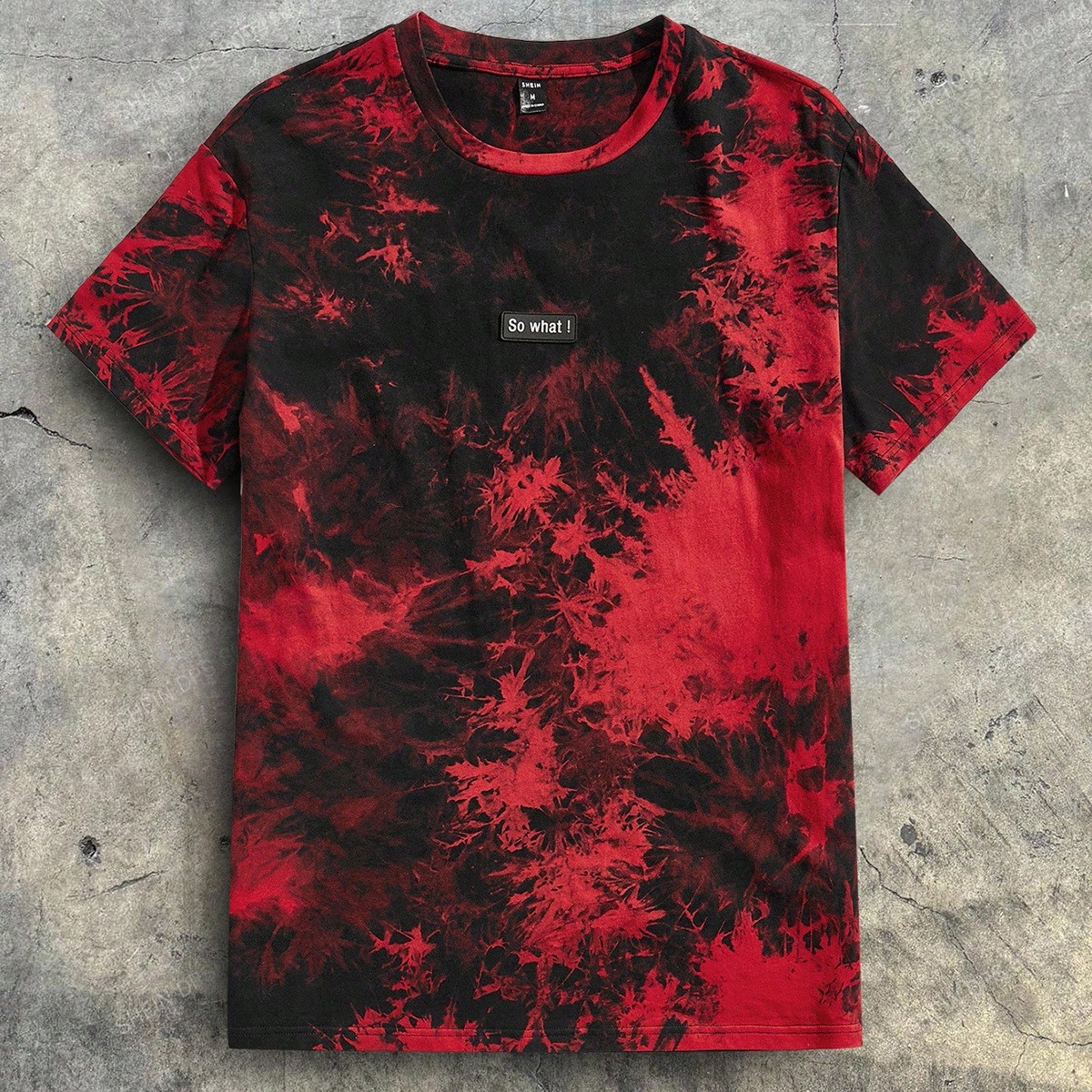 Camiseta de manga corta de algodón para hombres con eslogan de parche de tie-dye de mármol, para salir, para amigos, verano