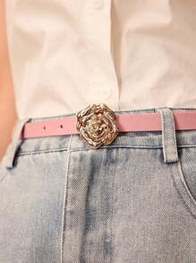 MOTF PREMIUM 1PC WOMEN'S ELEGANT GOLD ROSE FLOWER PINK BELT , VERSATILE FOR DAILY WEAR - Pink - View 6