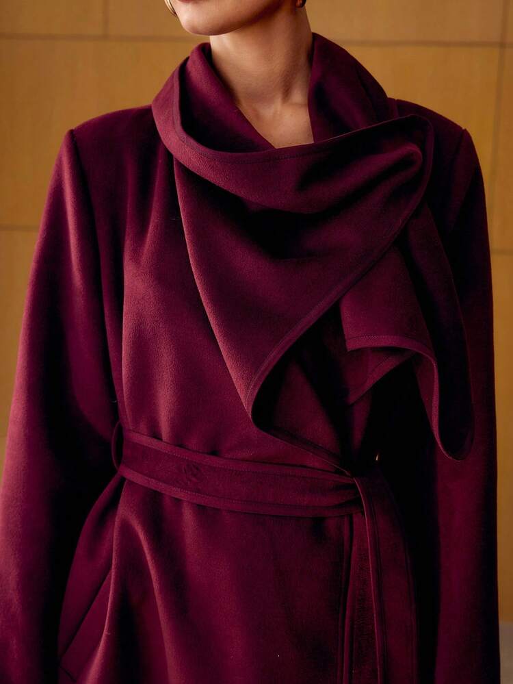 BELTED RUFFLE TRIM OVERCOAT