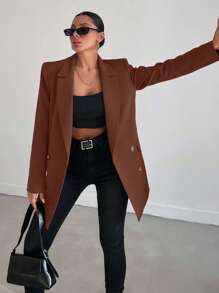 EURMUSE Expertly Tailored Double Breasted Structured Suit Jacket - Dark Grey - View 6