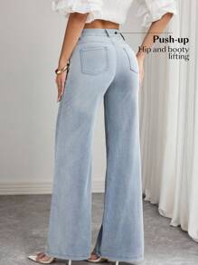 Flexra 休闲水洗低腰弹力喇叭牛仔裤 - 藍色 - 查看 2