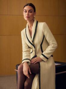 MOTF PREMIUM ABRIGO LARGO CON BOTONES DE LANA Y MALLA DE CONTRASTE