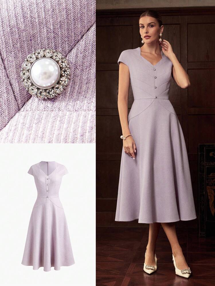 ZEYLAH Short Sleeve Cinched Waist Long Elegant Autumn/Winter Dress