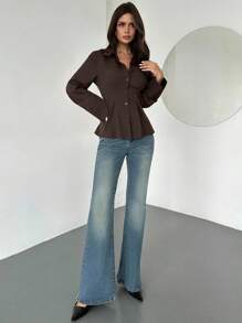 Firerie Áo sơ mi nữ dài tay màu nâu, kiểu dáng thanh lịch, thắt eo, thích hợp cho đi làm hàng ngày, đàm phán kinh doanh, đồng phục công sở, áo giáo viên/áo nữ mùa thu/áo mùa thu/áo đi học/áo nữ mùa tựu trường/áo giáo viên/áo đi chơi/áo công sở thường ngày. - màu nâu - Xem 4