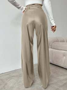 EURMUSE Women's Solid Color High Waist Straight Leg Pants, Suitable For Commuting - Cream - View 2