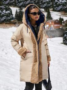 EURMUSE Double Face Teddy Bear Hooded Puffer Long Down Coat