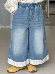 Dazy Kids Girls' Wide Leg Denim Pants, Young Girl Fall Clothes - Light Wash - View 8