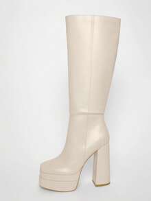 Solezae Botas altas hasta la rodilla con plataforma y cremallera lateral para mujer - Beis - Ver 6