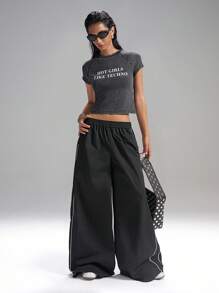 LYSMO Pantalones casuales de cintura elástica, sueltos y de pierna ancha, versátiles para mujeres