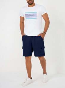 EURMUSE Men Cargo Pocket Drawstring Elastic Waist Regular Short - Navy Blue - View 3