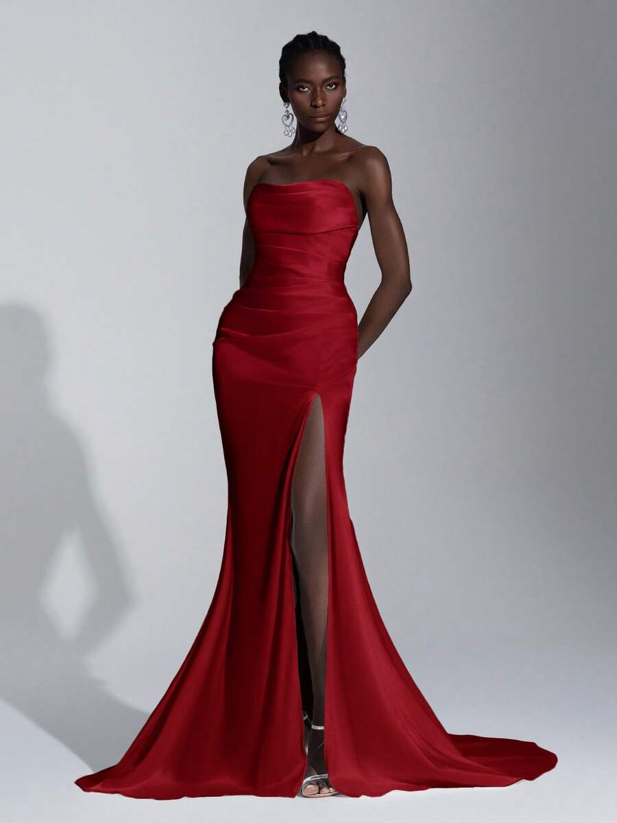 Elitara Robe de mariée en satin plissée élégante sans bretelles avec ...