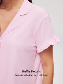 LUVLETTE 女士透气棉粉色新娘内衣套装，短袖纽扣上衣和短裤，轻盈舒适，可爱睡衣套装，带口袋，浪漫居家舒适内衣，也适合少女、年轻女孩和儿童穿着，春夏婚礼必备单品。 - 粉色 - 查看 6