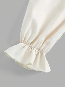 Girlism 青少年女孩休闲时尚圆领荷叶边泡泡袖纽扣上衣和长裤套装 - 杏色 - 查看 11