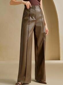 Anewsta 全新优质软皮阔腿裤 - 咖啡棕 - 查看 4