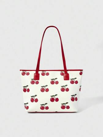 Kawaii Damen Vintage Süße Kirschenmuster Tragetasche, vielseitig und geräumig für den Arbeitsweg